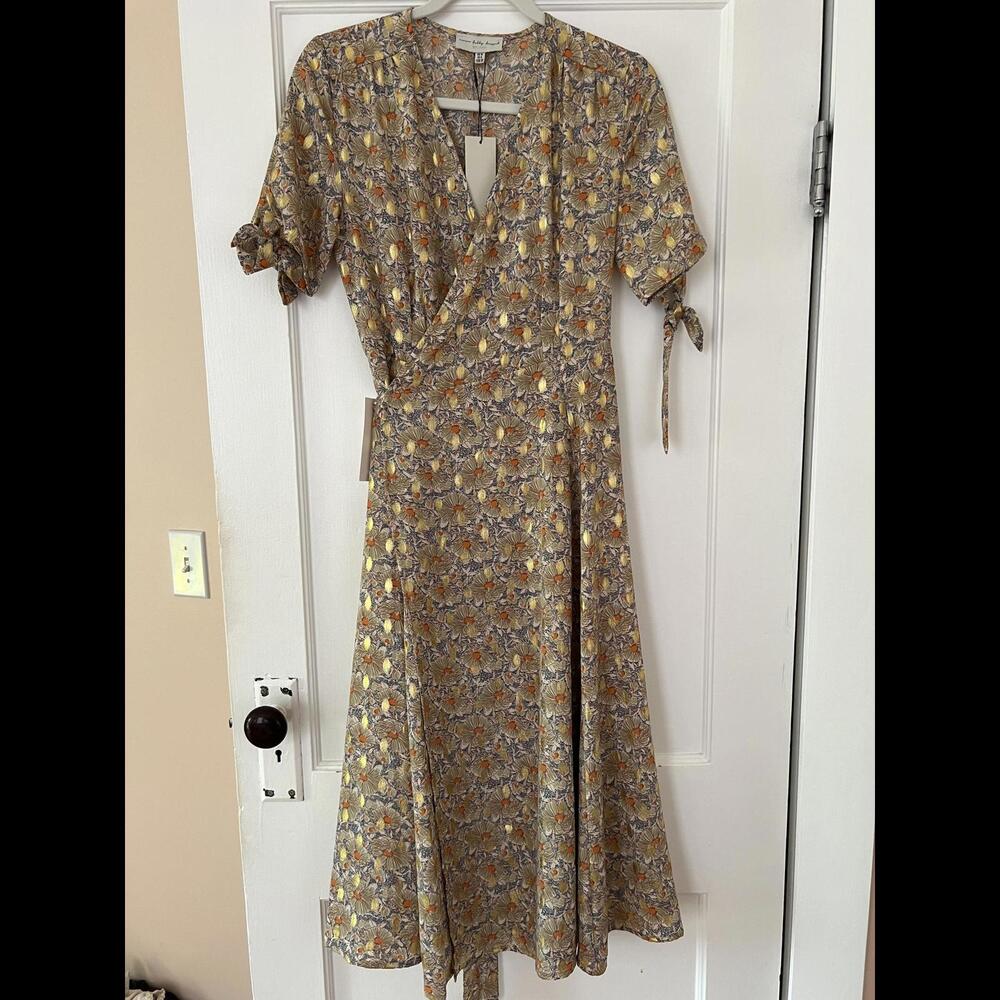 SOLD NWT Never Fully Dressed Zsa Zsa Wrap Dress in Gold Floral Print Size US M